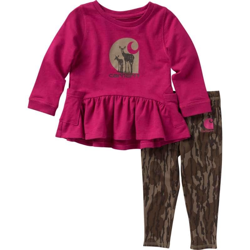 Carhartt  Mossy Oak Bottomland Camo Girls' Long-Sleeve Deer Family Shirt and Camo Legging 2-Piece Set