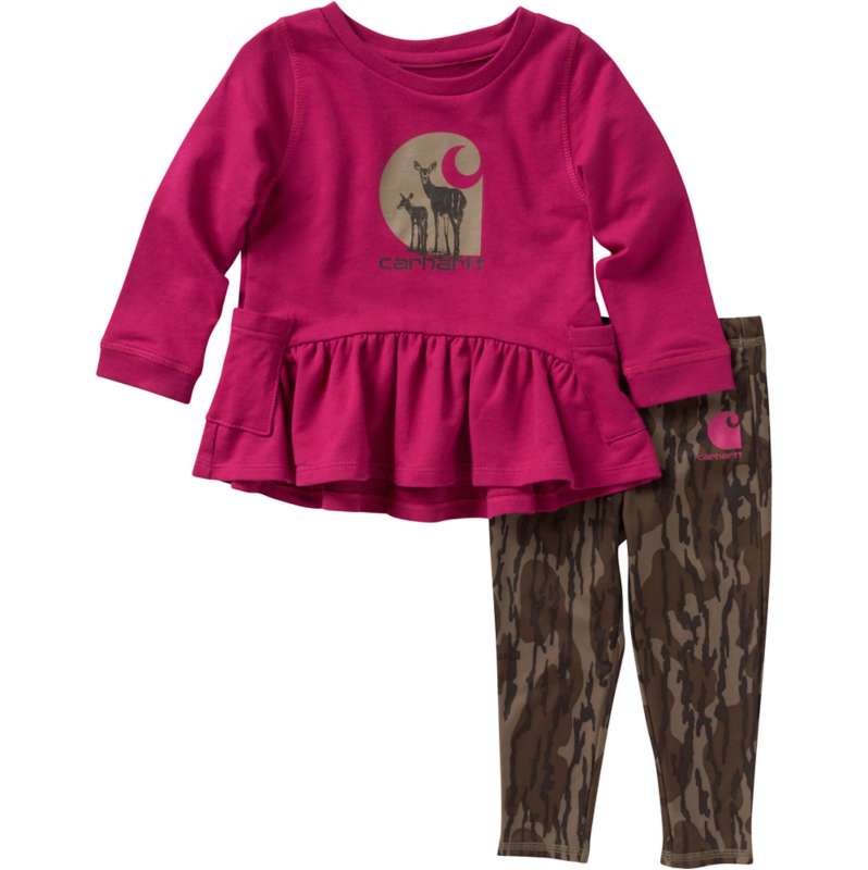 Girls' Long-Sleeve Deer Family Shirt and Camo Legging 2-Piece Set ...