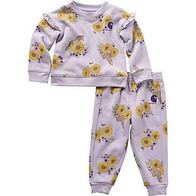 Carhartt Infant girl Misty Lilac Girls' Long-Sleeve Ruffle Drop Shoulder Crewneck Sweatshirt and Sweat Pants 2-Piece Set