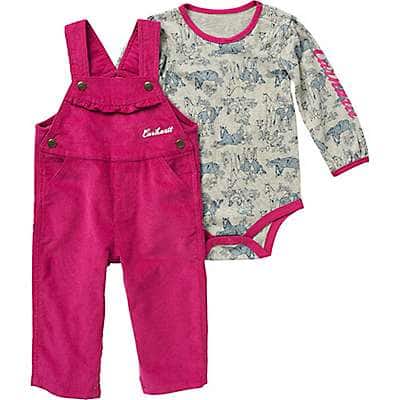 Carhartt Infant girl Raspberry Girls' Long-Sleeve Pumpkin Farm Print Bodysuit and Corduroy Overall 2-Piece Set