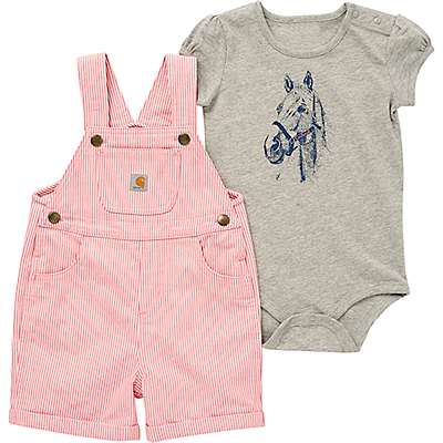 Carhartt Infant girl Pink Rose Girls' Short Sleeve Horse Bodysuit Shortall Set (Infant)