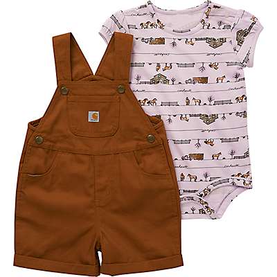 Carhartt Infant girl Carhartt Brown Girls' Short Sleeve Horse Bodysuit Shortall Set (Infant)