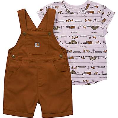Carhartt Toddler girl Carhartt Brown Girls' Short Sleeve Horse Bodysuit Shortall Set (Toddler)