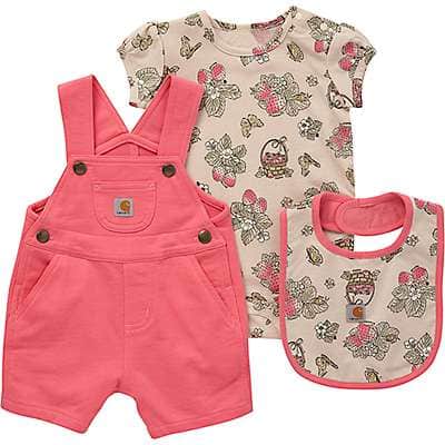 Carhartt Infant girl Pink Rose Girls' Print Bodysuit Shortall Food Bib 3pc