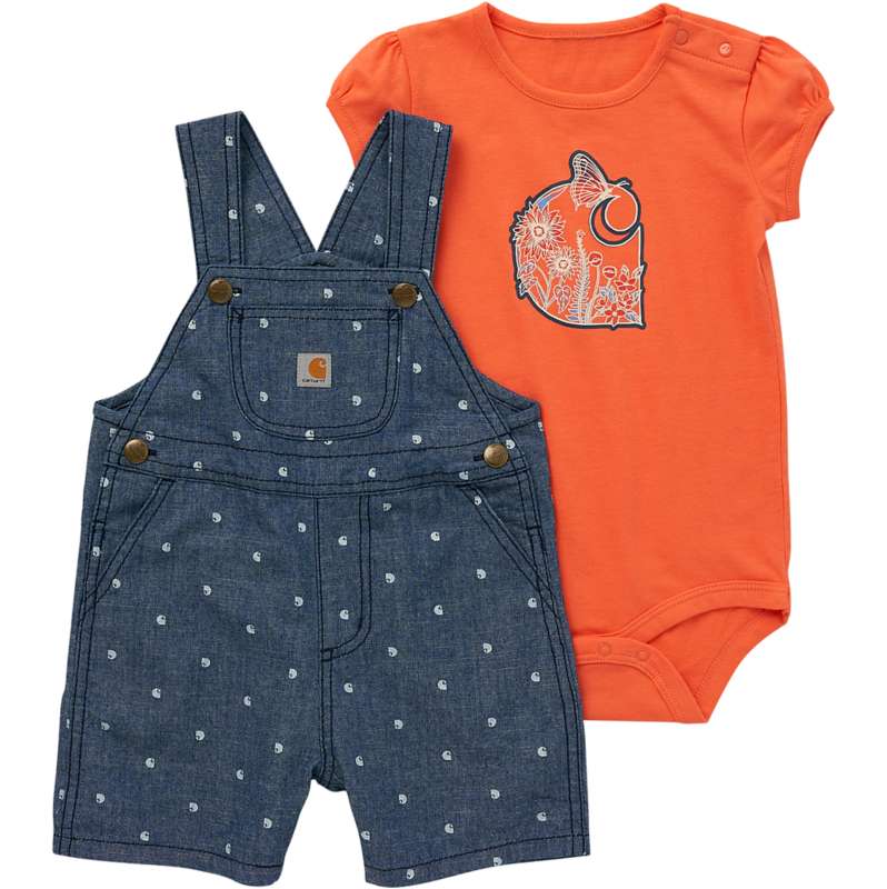 Carhartt  Premium Dark Girls' Short Sleeve Chambray Shortall Set (Infant)
