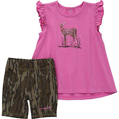 Carhartt Infant girl Mossy Oak Bottomland Camo Girls' Deer Shirt and Camo Biker Short Set (Infant)