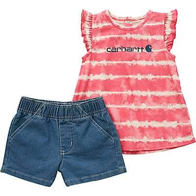 Carhartt Toddler girl Premium Dark Girls' Short-Sleeve Print Shirt & Denim Short Set (Toddler)