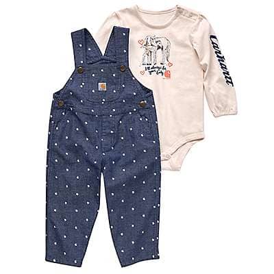 Carhartt Infant girl Medium Wash Girls' Long-Sleeve Bodysuit and Chambray Overalls Set (Infant)