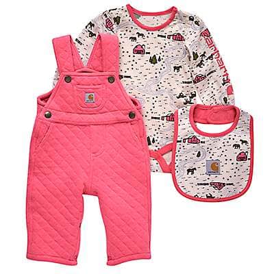 Carhartt Infant girl Pink Rose Girls' Long-Sleeve Bodysuit, Overalls, & Bib Set