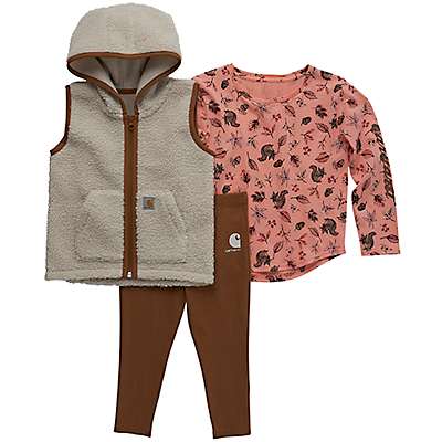 Carhartt Toddler girl Carhartt Brown Girls' Long-Sleeve T-Shirt, Sherpa Vest, & Pants Set (Toddler)