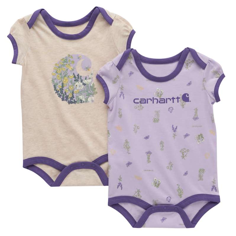 Carhartt  Lavender Girls' Two-Piece Short-Sleeve "Seed Packet" Print Bodysuit Set (Infant)