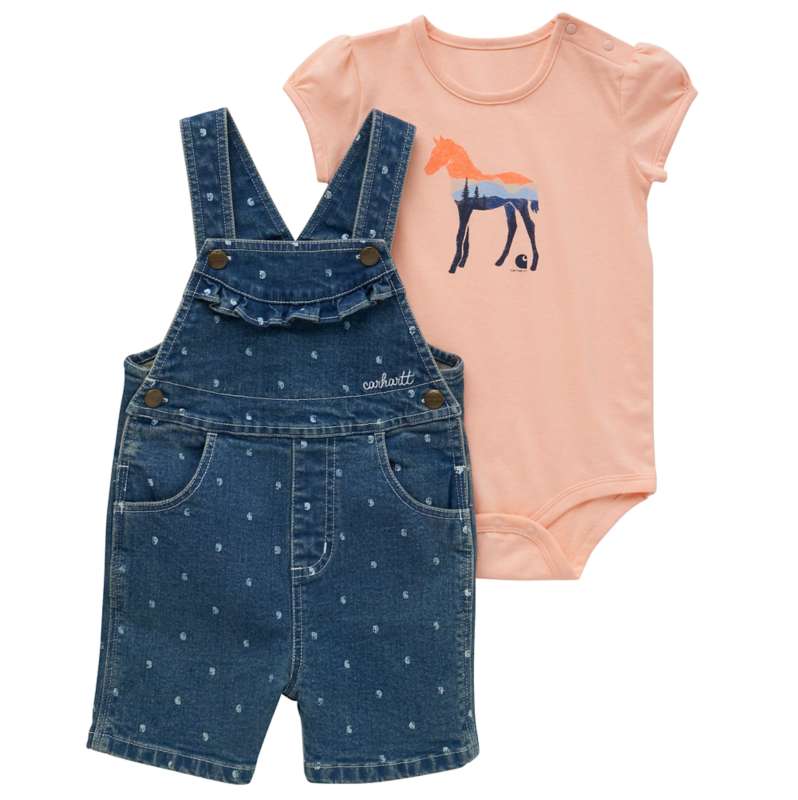Carhartt  Coldwater Girls' Two-Piece Short-Sleeve Bodysuit & Denim Shortall Set (Infant)