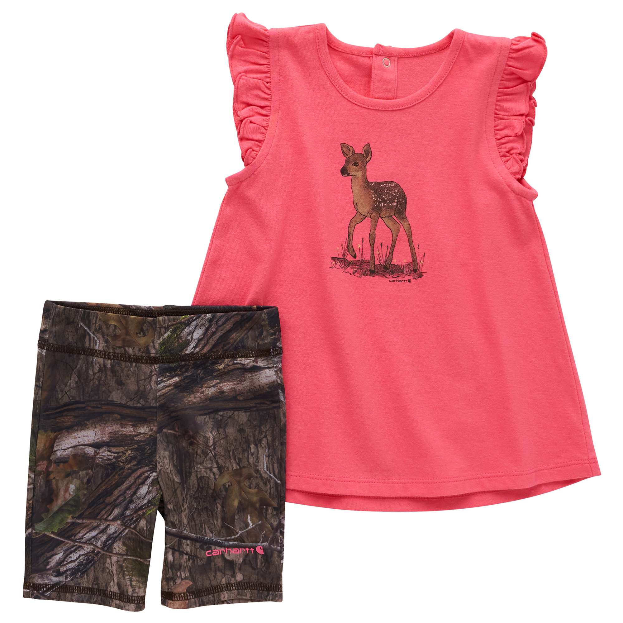 Carhartt Girls' Two-Piece Short-Sleeve Deer Shirt & Camo Biker Shorts Set (Infant)