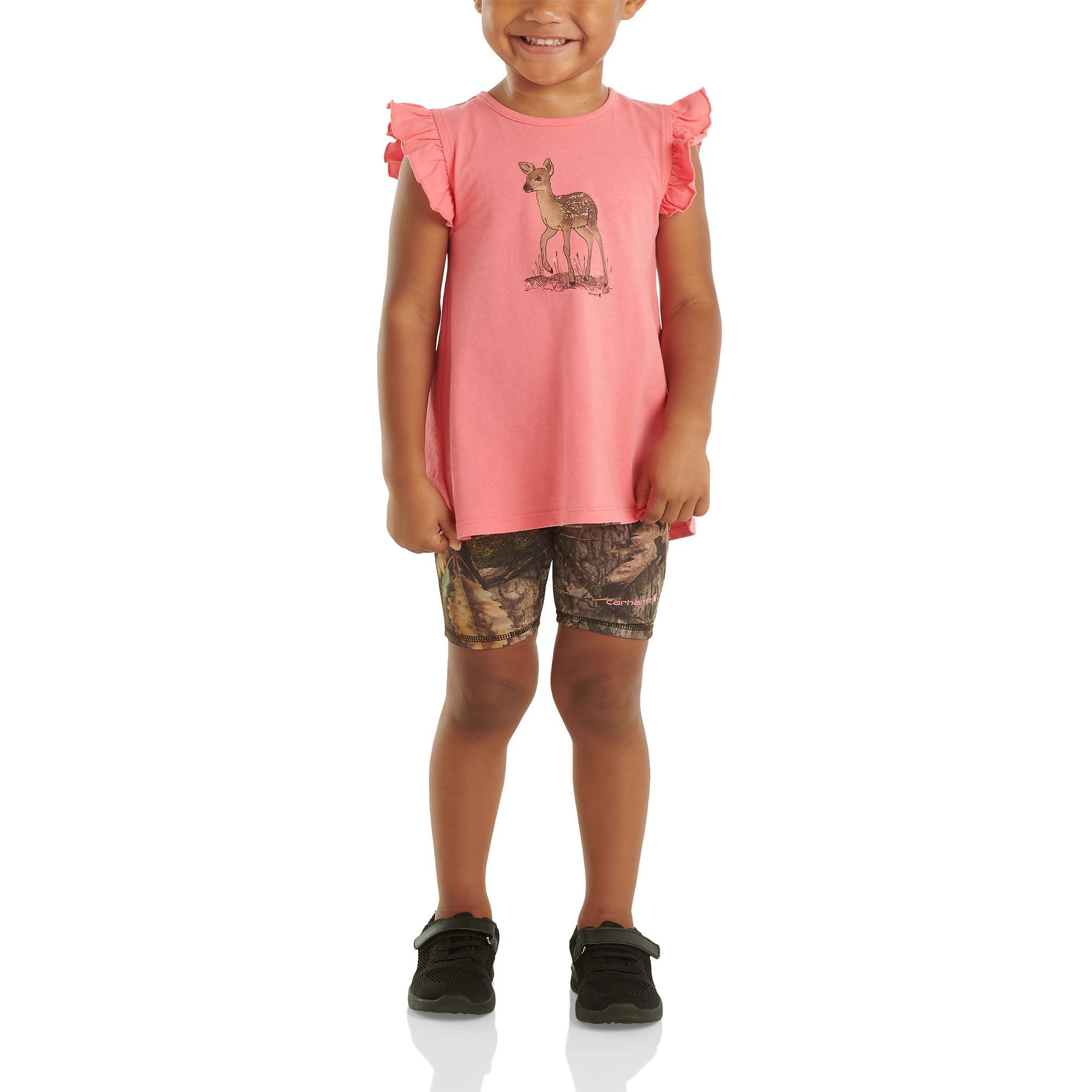 Carhartt Girls' Two-Piece Short-Sleeve Deer Shirt & Camo Biker Shorts Set (Toddler)
