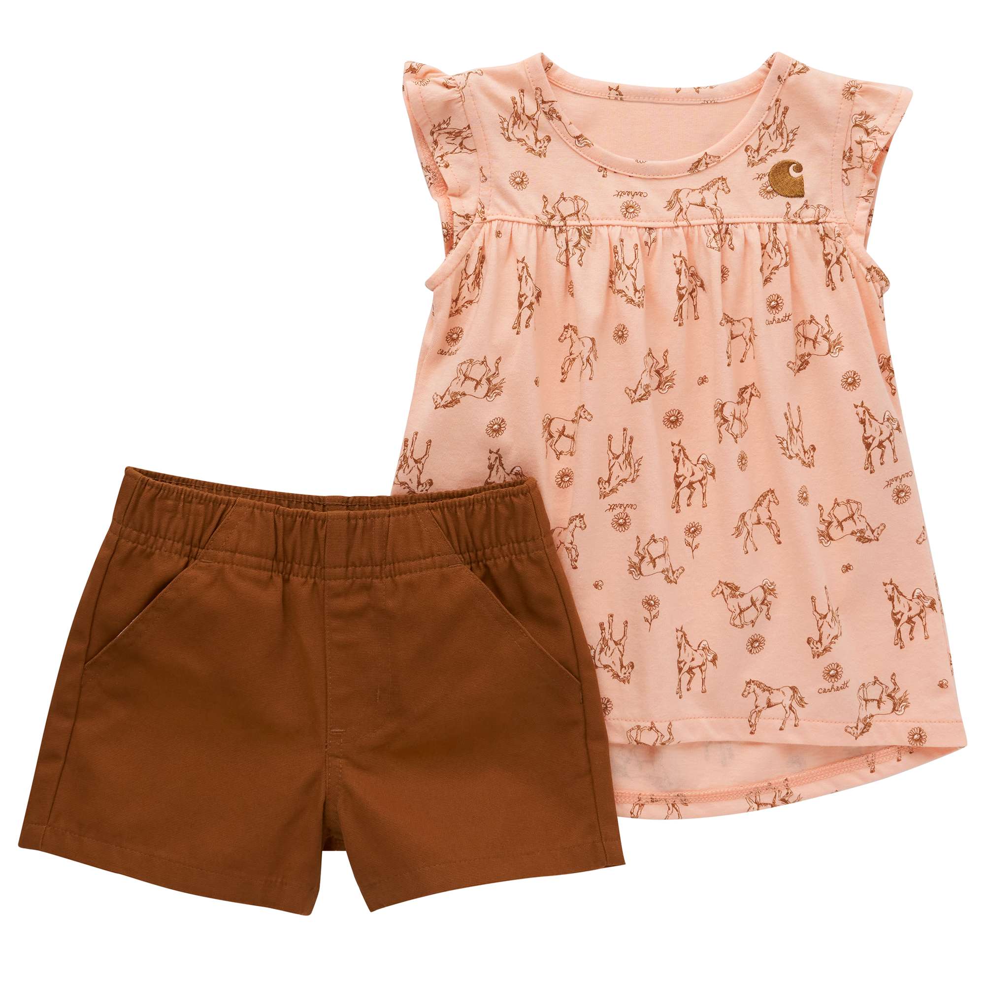 Carhartt Girls' Two-Piece Short-Sleeve Printed Shirt & Canvas Shorts Set (Infant)