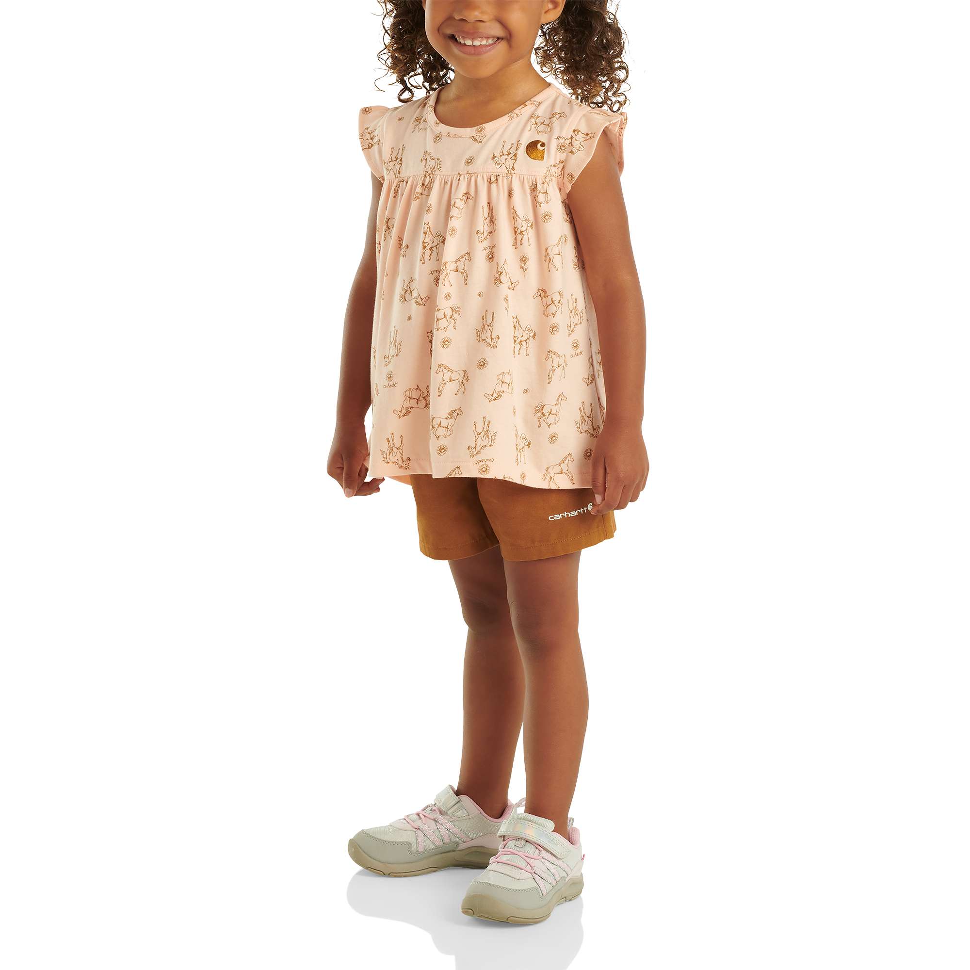 Carhartt Girls' Two-Piece Short-Sleeve Printed Shirt & Canvas Shorts Set (Toddler)