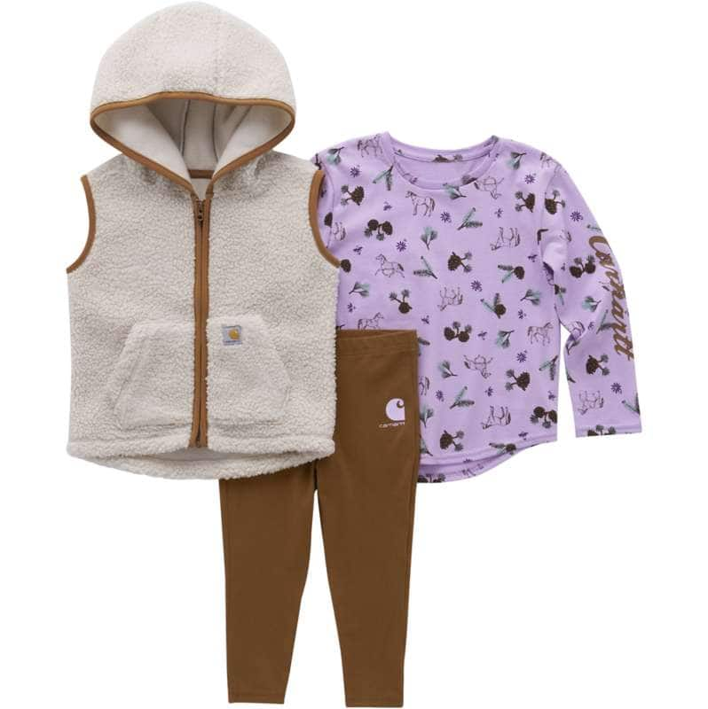 Carhartt  Carhartt Brown Girls' Long Sleeve Printed T-Shirt, Sherpa Vest & Legging 3pc Set (Infant)