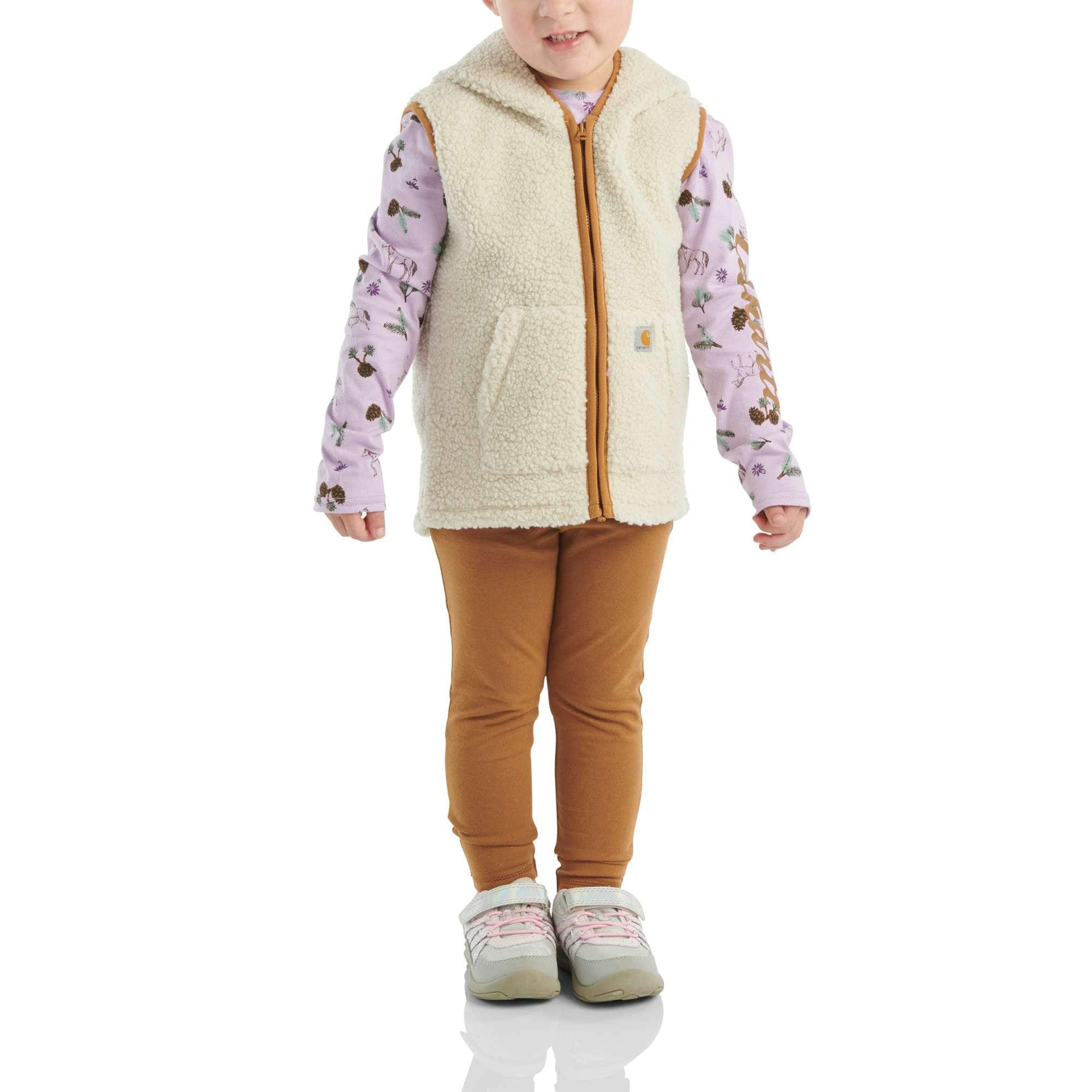 Carhartt Girls' Long Sleeve Printed T-Shirt, Sherpa Vest & Legging 3pc Set (Toddler)