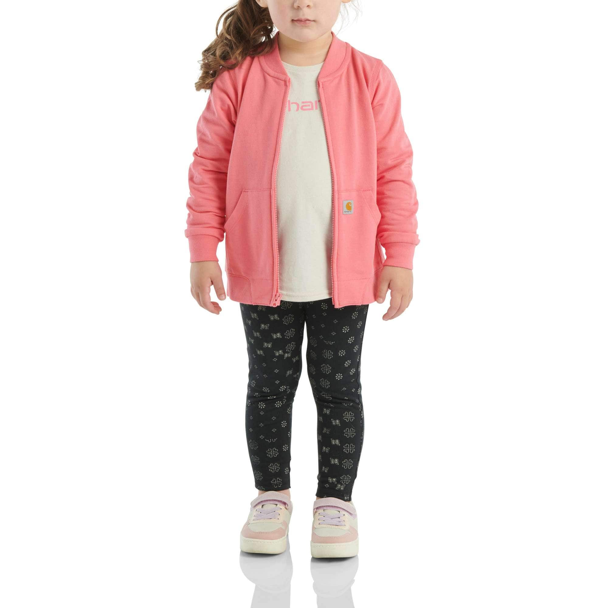 Additional thumbnail 1 of Girls' Long-Sleeve French Terry Bomber Jacket T-Shirt Leggings Set (Toddler)