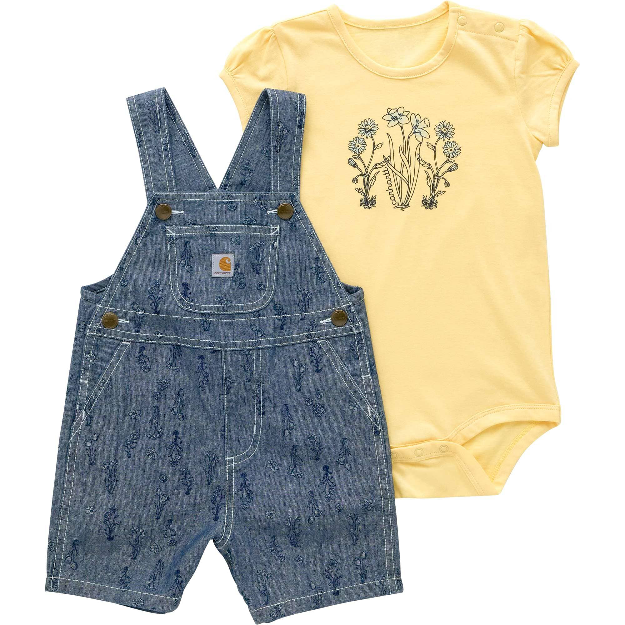 Additional thumbnail 1 of Girls' 2-Piece Short Sleeve Bodysuit & Chambray Shortall Set (Infant)