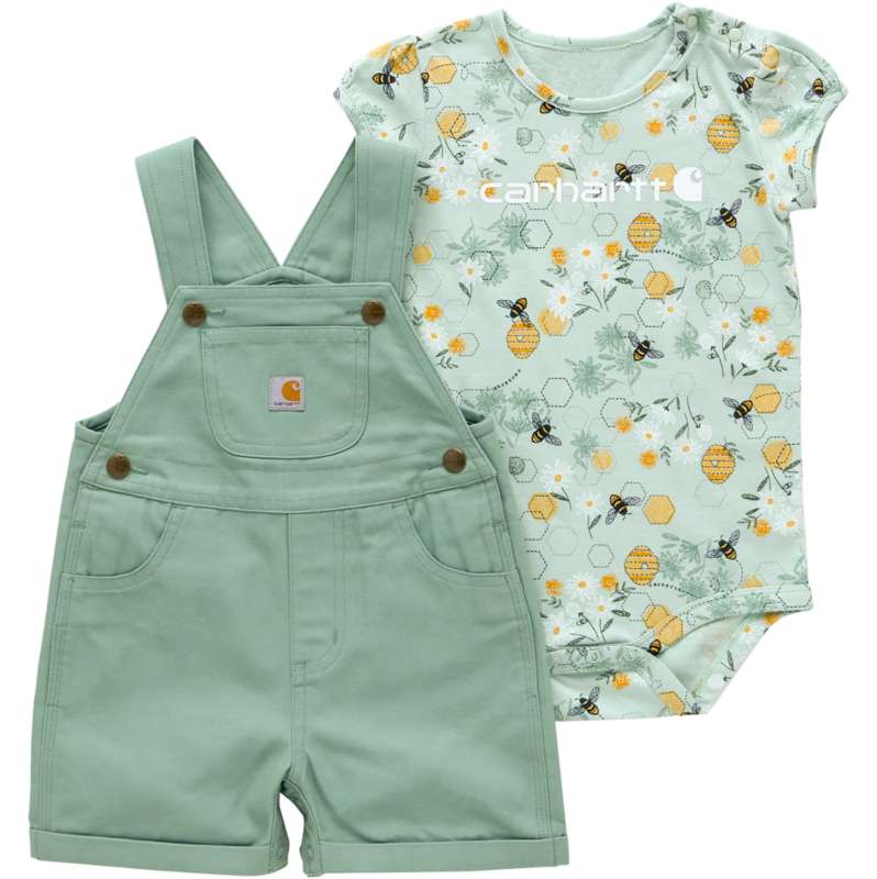 Carhartt  Patina Girls'  2-Piece Short Sleeve Bee Bodysuit & Canvas Shortall Set (Infant)