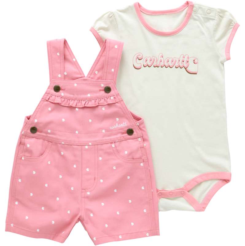 Carhartt  Pink Girls' 2-Piece Short Sleeve Bodysuit & Canvas Shortall Set (Infant)