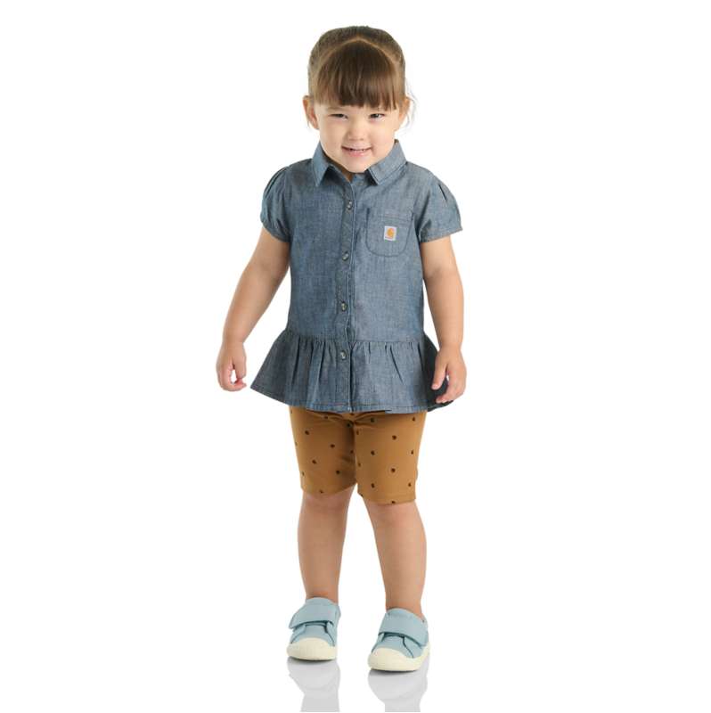 Carhartt  Carhartt Brown Girls'  2-Piece Short Sleeve Chambray Shirt & Biker Short Set(Toddler)