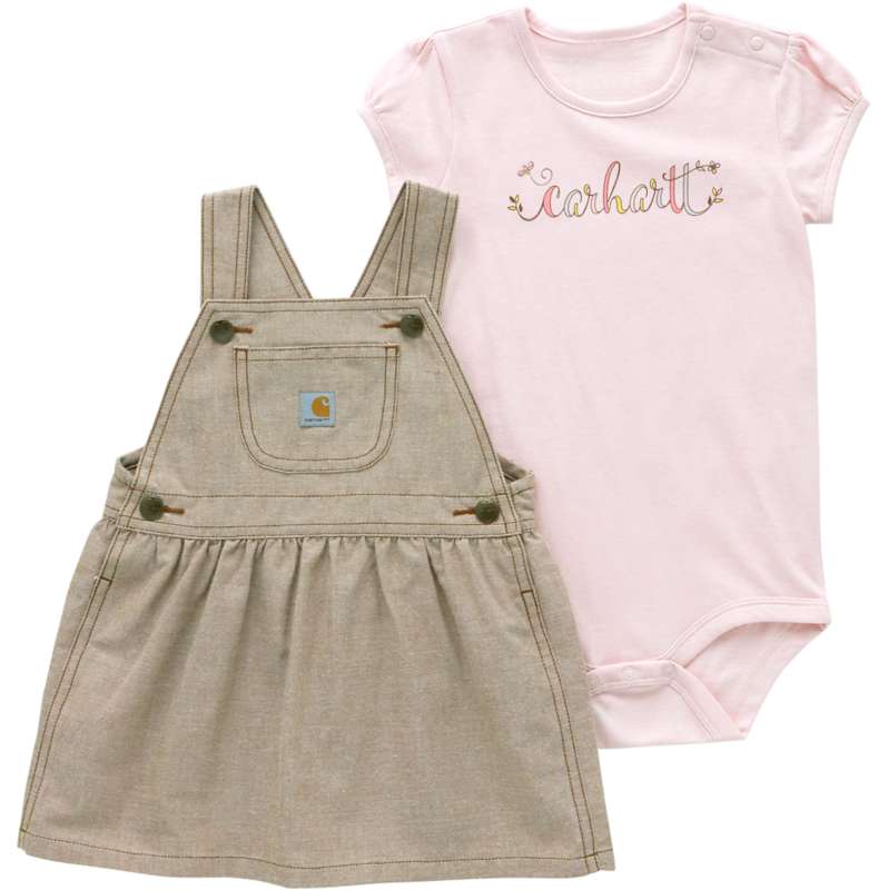 Carhartt  Carhartt Brown Girls'  2-Piece Short Sleeve Bodysuit & Chambray Jumper Set (Infant)