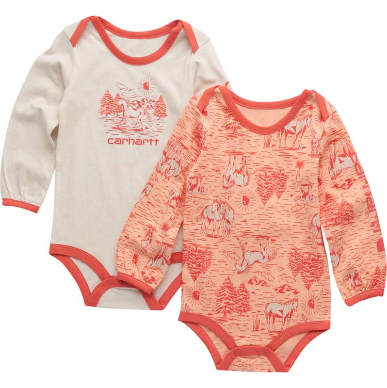 Carhartt  Rosewater Girls' 2-Piece Long Sleeve Farm Print Bodysuit Set (Baby)