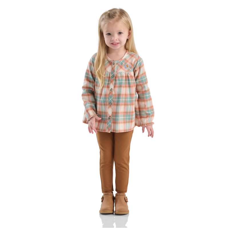 Carhartt  Carhartt Brown Girls' 2-Piece Long Sleeve Flannel Top & Legging Set (Toddler)