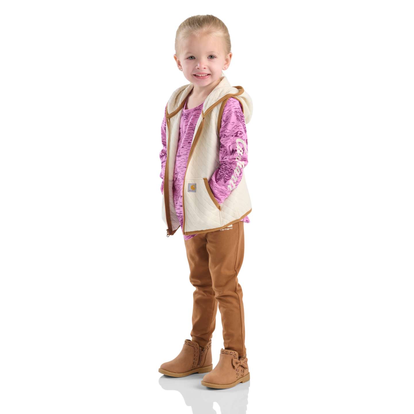 Комплекты Carhartt 3-Piece Vest, Printed T-shirt & Legging set для девочек-малышей, цвет: Коричневый — фото 3