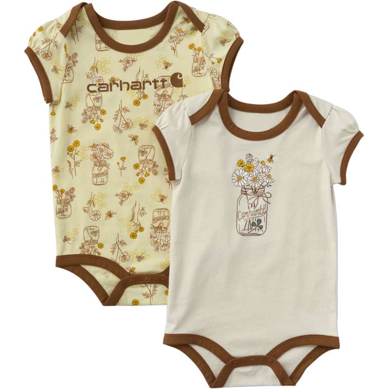 Carhartt  Chalk Girls' 2-Piece Short Sleeve Bee Print Bodysuit Set (Baby)