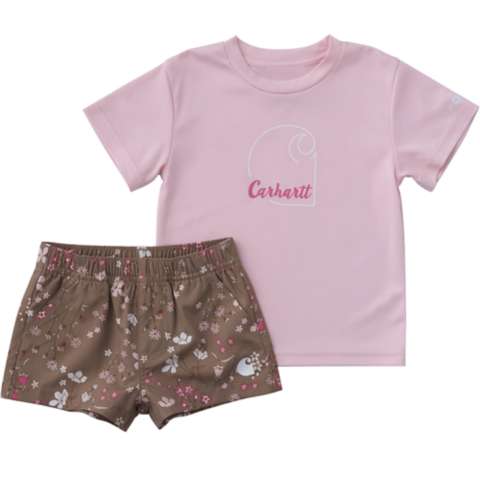 Детские брюки Carhartt Girls' 2-Piece Short Sleeve Force Sun Defender™ T-Shirt & Elastic Waistband Printed Short Set (Baby)