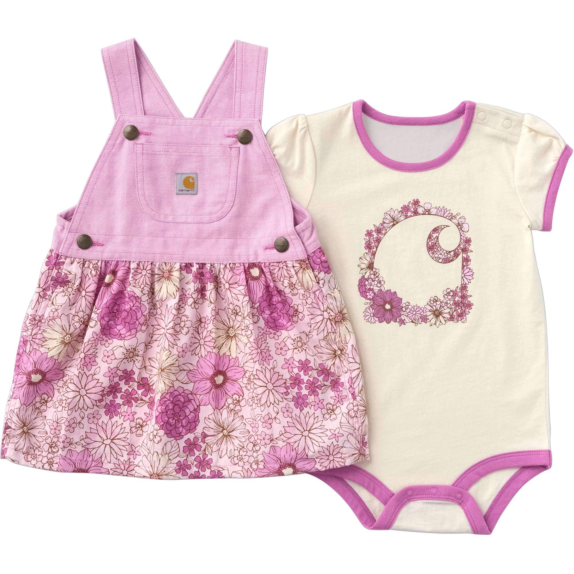 Carhartt Girls' 2-Piece Short Sleeve Bodysuit & Printed Jumper Set (Baby/)