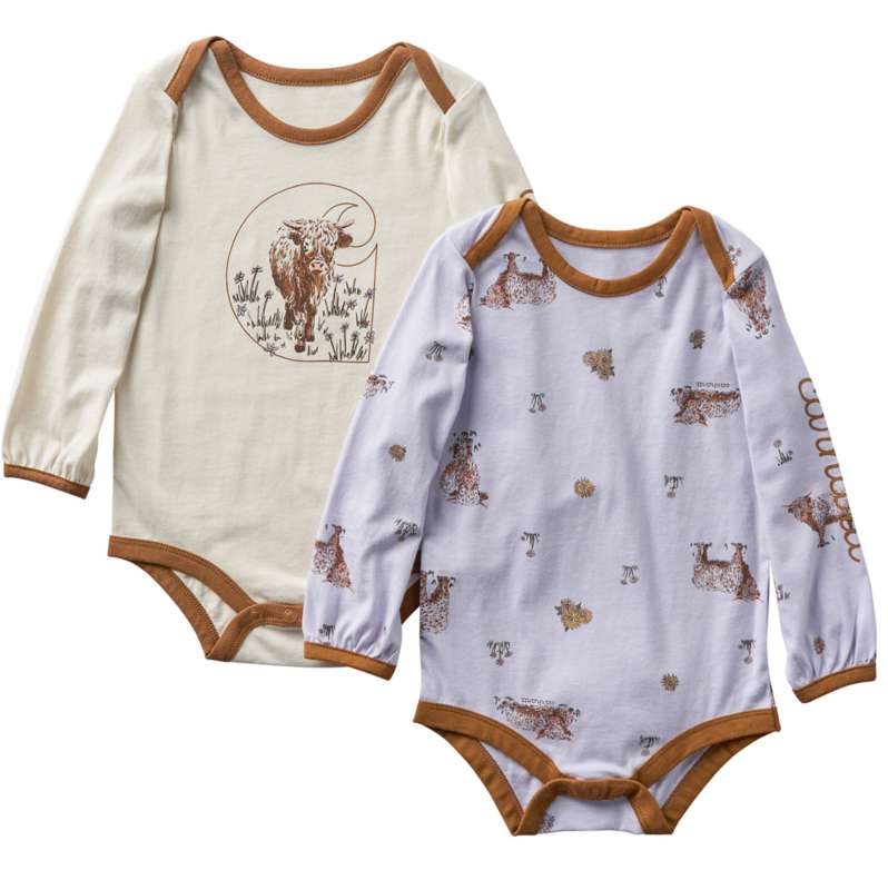 Carhartt  Chalk Girls' 2-Piece Long Sleeve Farm Print Bodysuits Set (Baby)