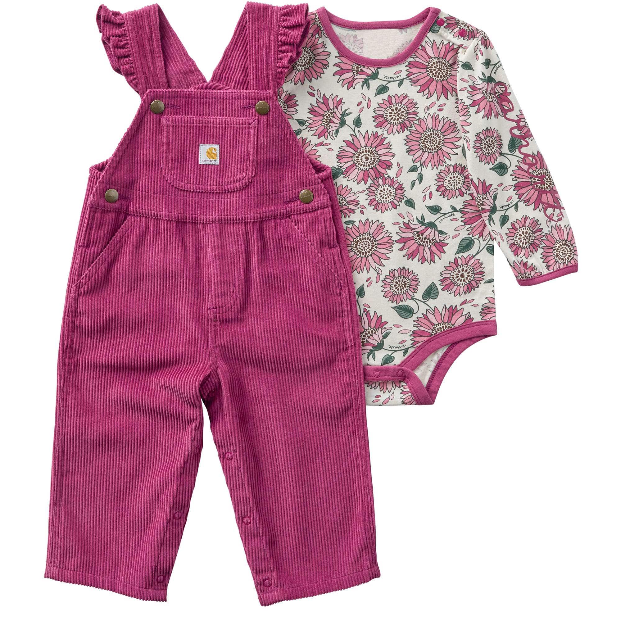 Carhartt Girls' 2-Piece Long Sleeve Bodysuit & Corduroy Overall Set (Baby)