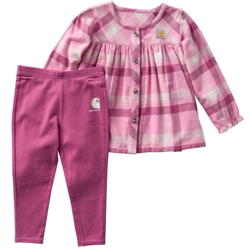 Carhartt  Dark Rose Tint Girls' 2-Piece Long Sleeve Plaid Top & Legging Set (Baby)