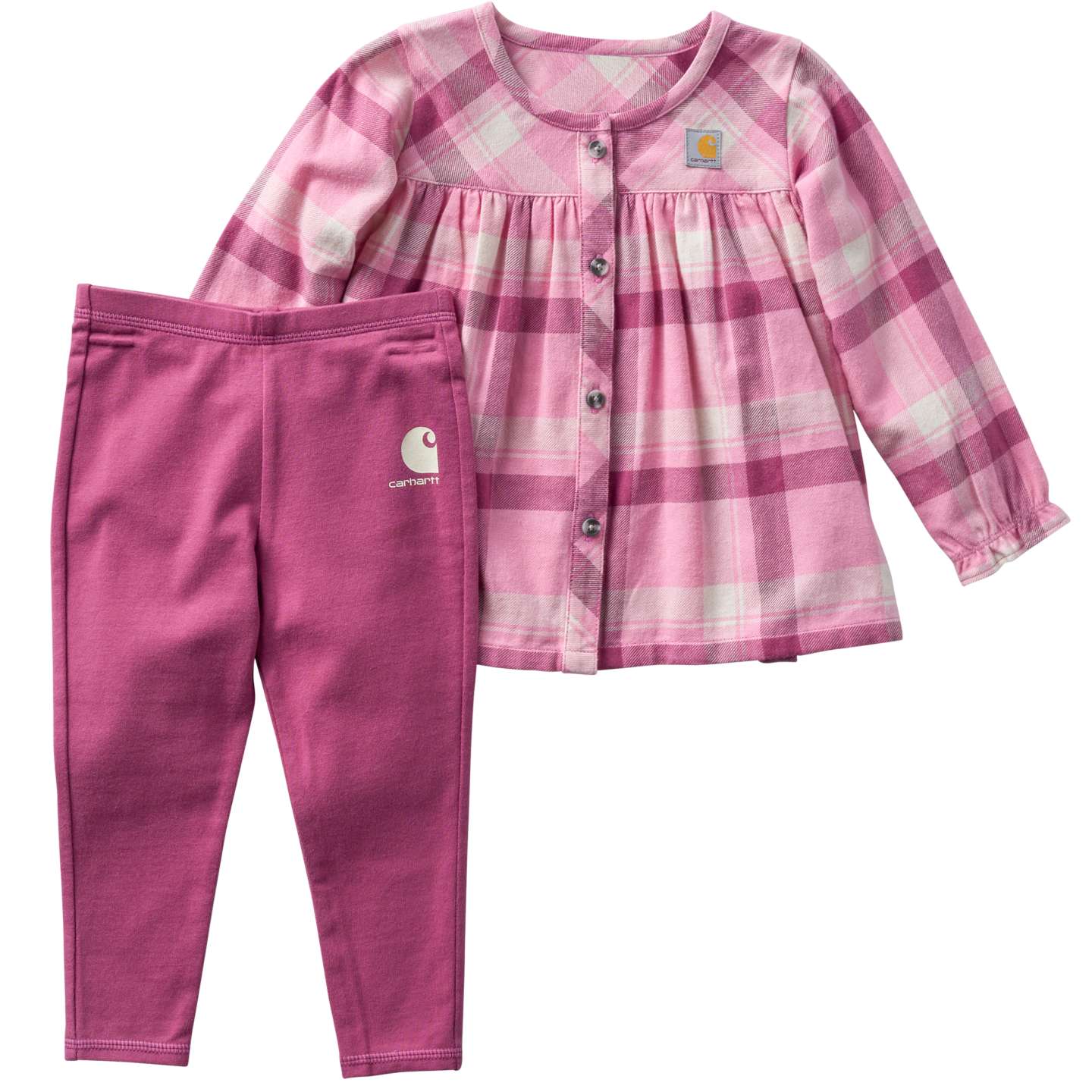Комплект Carhartt 2-Piece Long Sleeve Plaid Top & Legging Set для девочек-малышей, цвет: Тёмный розовый — фото 2