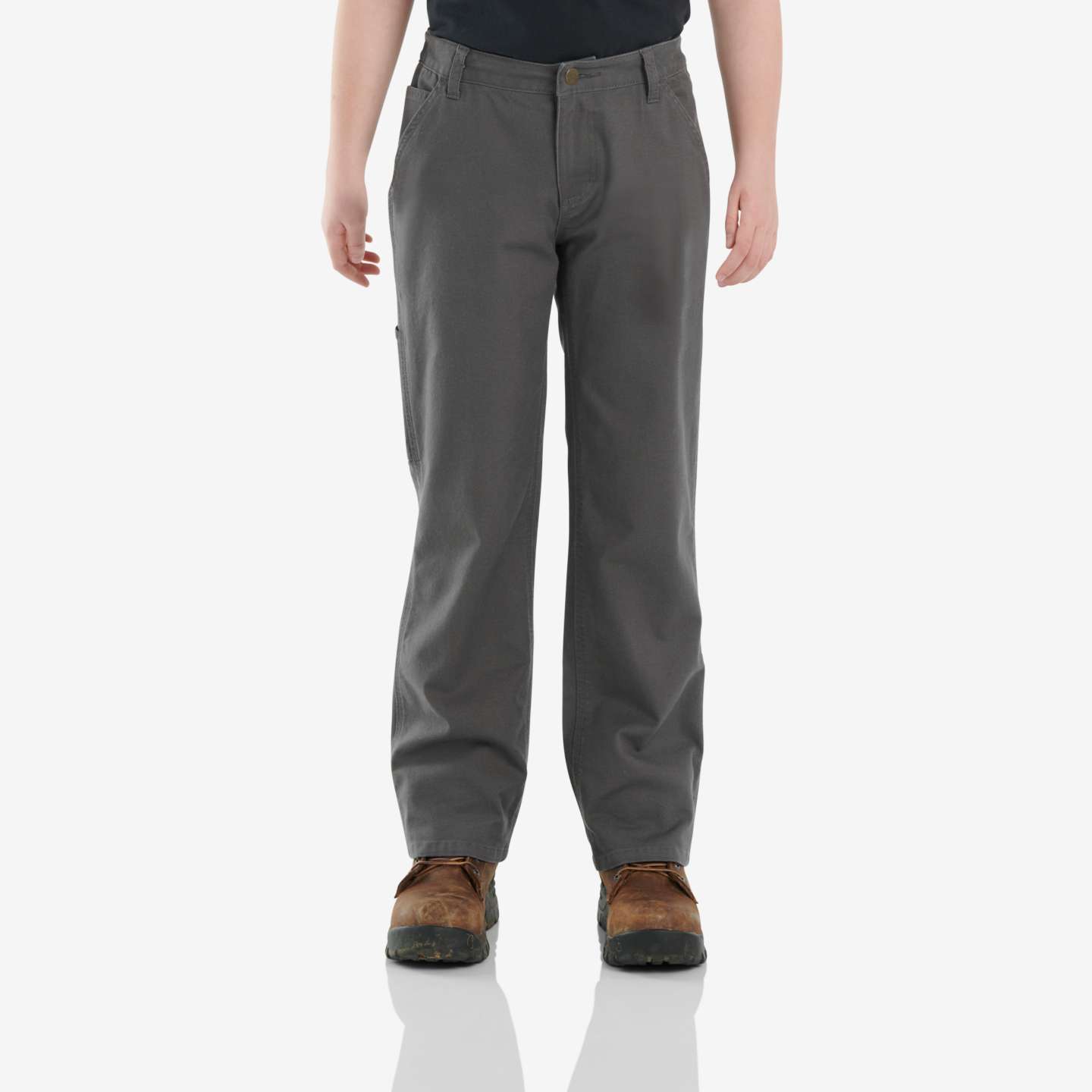 Брюки Carhartt Rugged Flex® Loose Fit Canvas Utility Boot-Cut Work Pant (Child/Youth) для мальчиков, цвет: Асфальтовый — фото 1