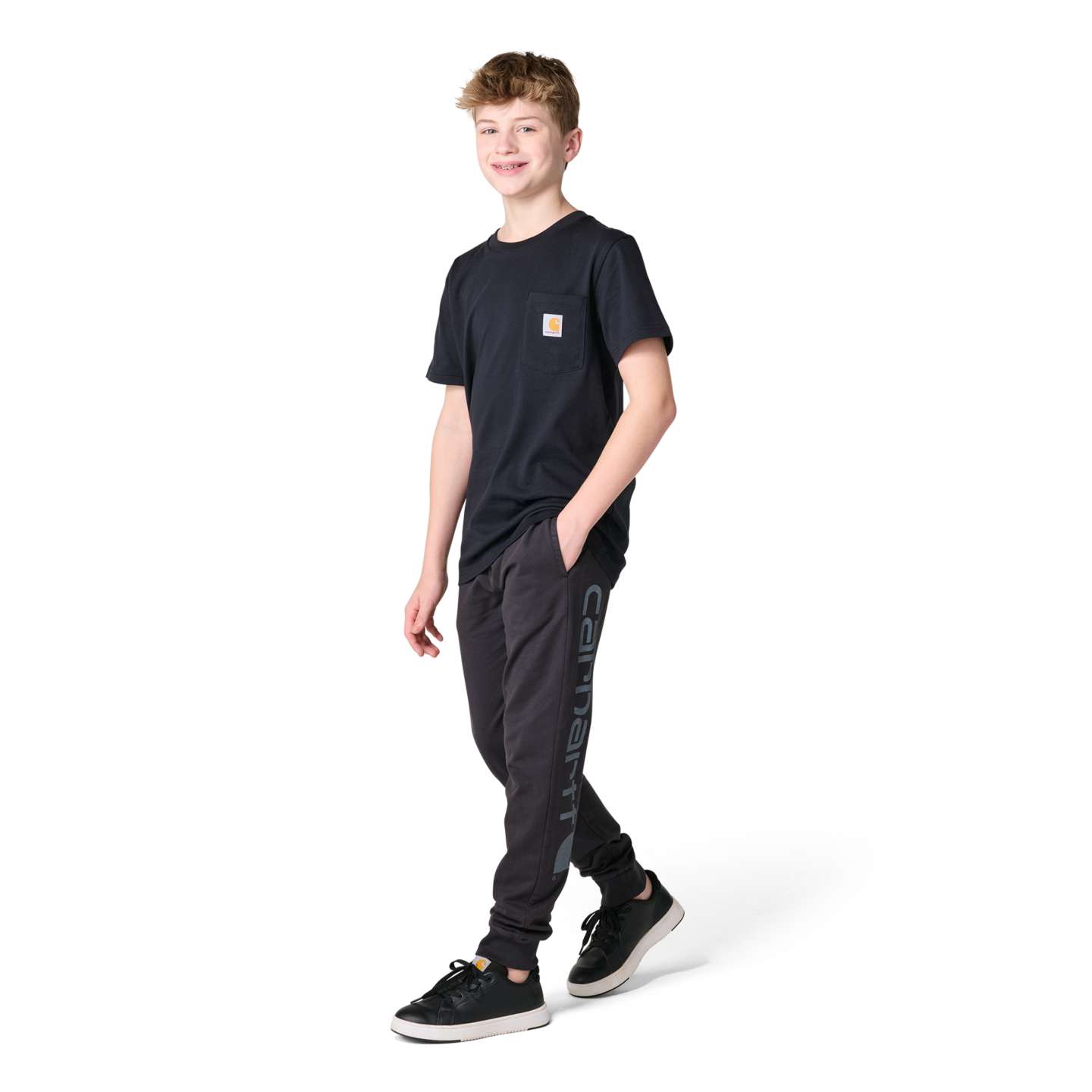 Брюки Carhartt Elastic Waistband French Terry Garment Dyed Sweatpant для мальчиков, цвет: Потёртый чёрный — фото 1