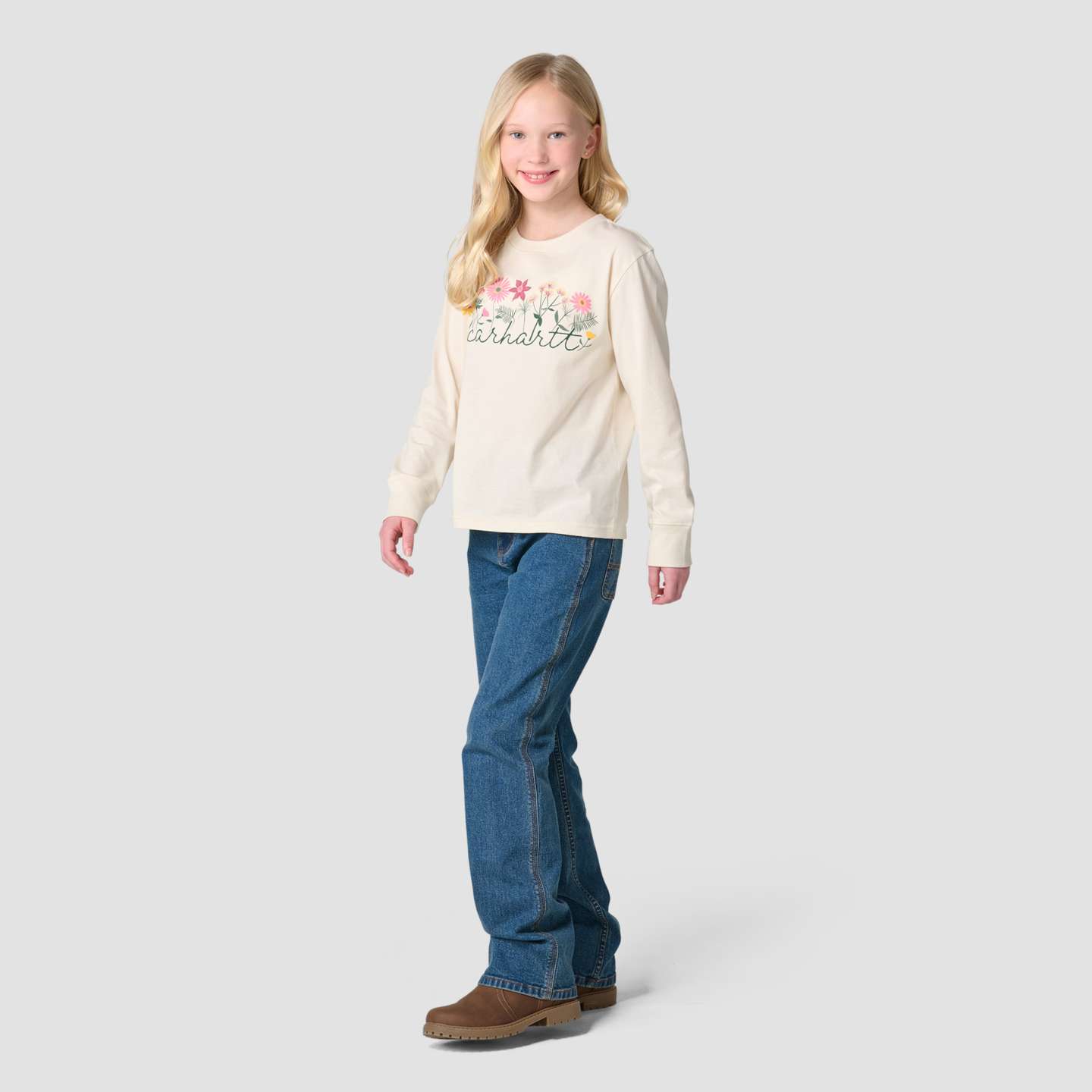 Джинсы Carhartt Adjustable Waistband Essential Work Jean (Child/Youth) для девочек, цвет: Джинсовая средняя варка — фото 3