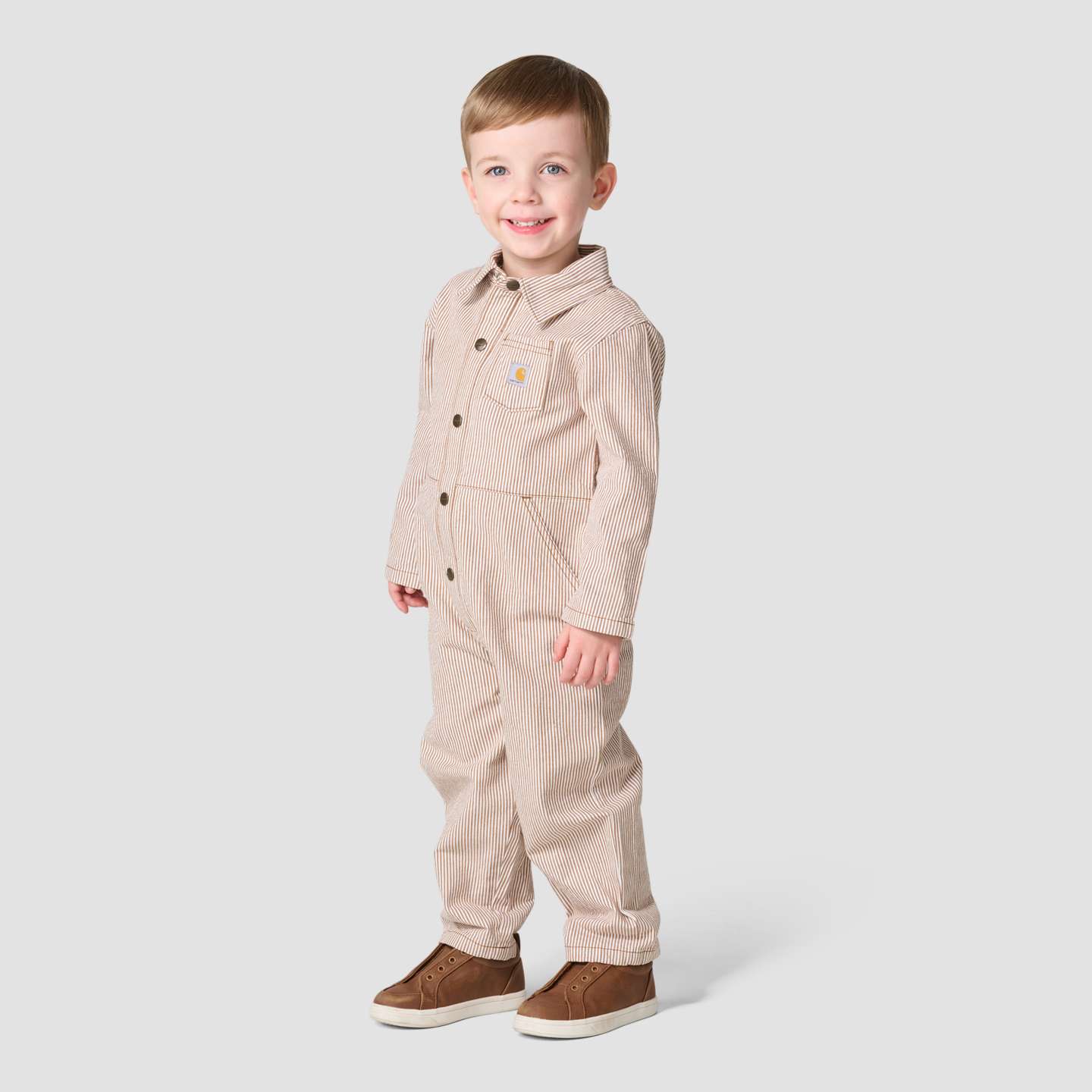 Детский комбинезон Carhartt Long Sleeve Snap-Front Twill Stripe Coverall, цвет: Коричневый — фото 3