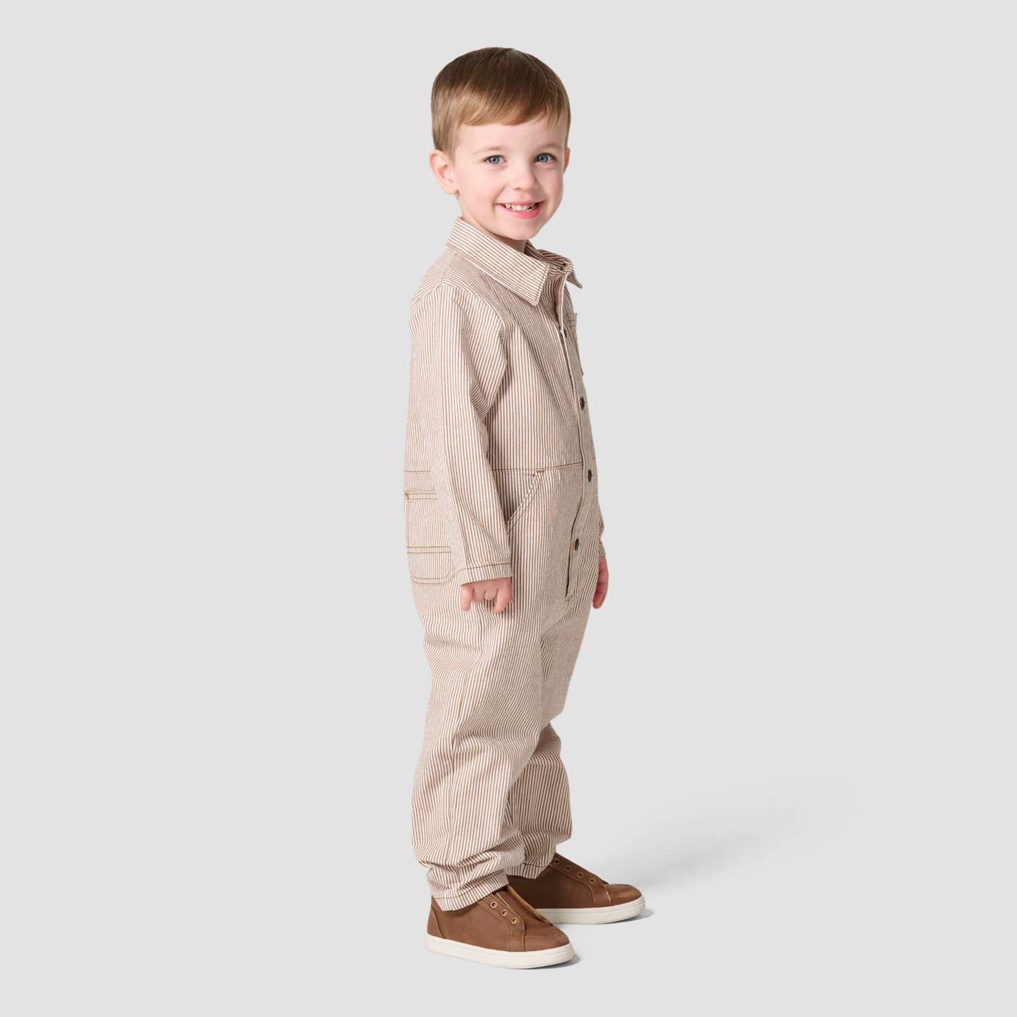 Детский комбинезон Carhartt Long Sleeve Snap-Front Twill Stripe Coverall, цвет: Коричневый — фото 4