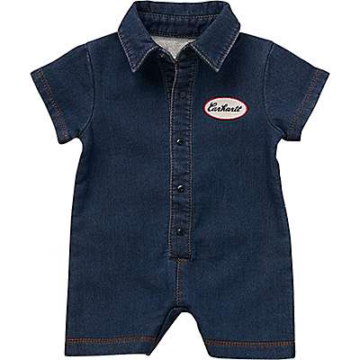 Carhartt Infant boy Premium Dark Girls' Short Sleeve Knit Denim Henley Romper