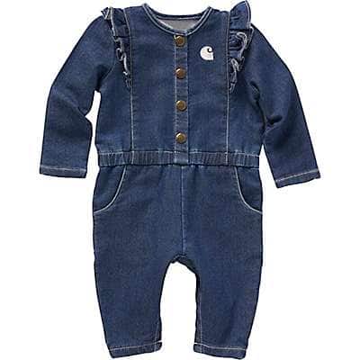 Carhartt Infant girl Denim Medium Wash Girls' Long-Sleeve Snap Front Knit Denim Coverall