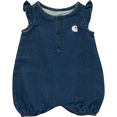 Carhartt Infant girl Premium Dark Girls' Short Sleeve Knit Denim Henley Romper