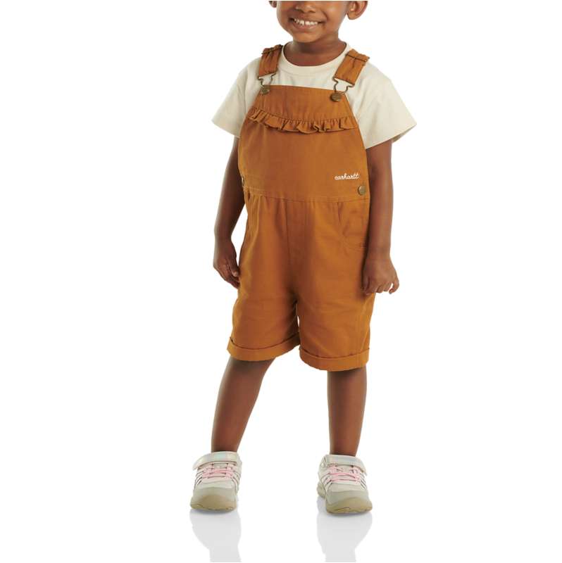 Carhartt  Carhartt Brown Girls' Canvas Ruffle Front Shortall (Infant/Toddler)