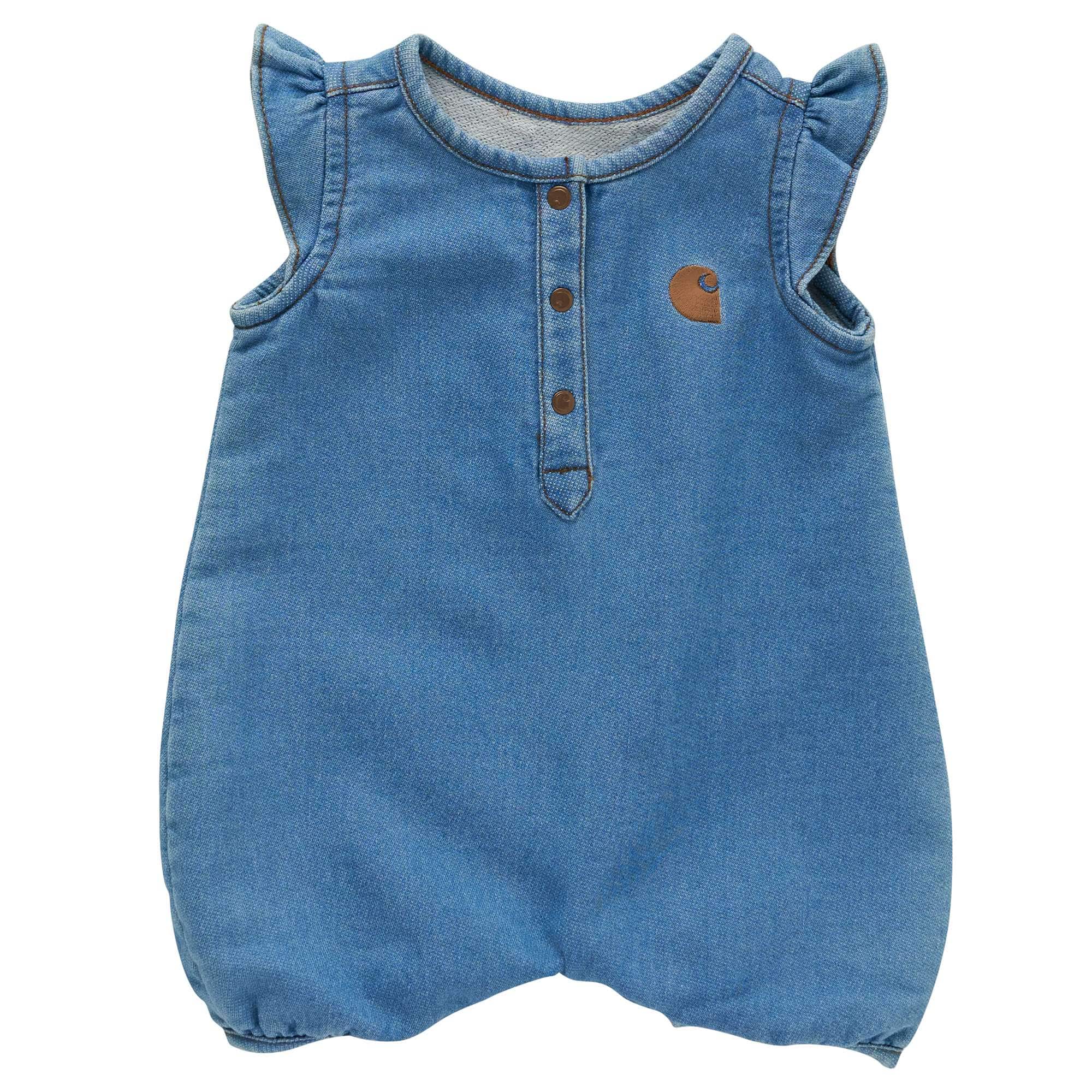 Girls' Short-Sleeve Denim Henley Romper (Infant)