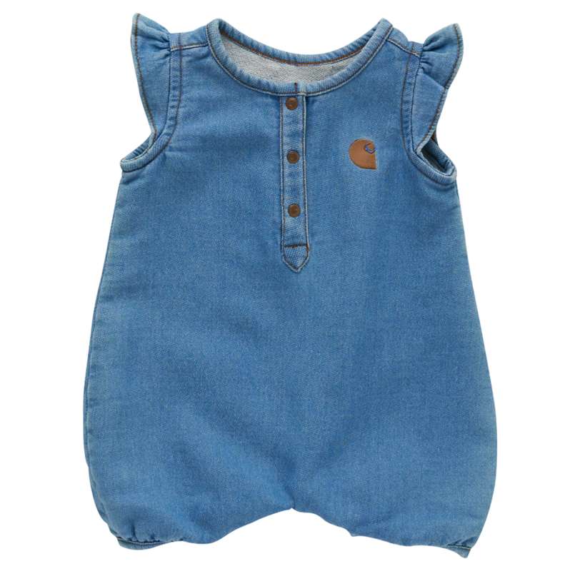 Carhartt  Light Classic Wash Girls' Short-Sleeve Denim Henley Romper (Infant)
