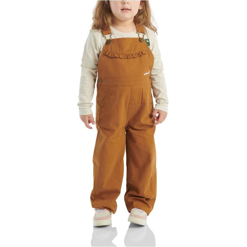 Carhartt  Carhartt Brown Girls' Long-Sleeve Canvas Ruffle Front Overall (Baby/Toddler)